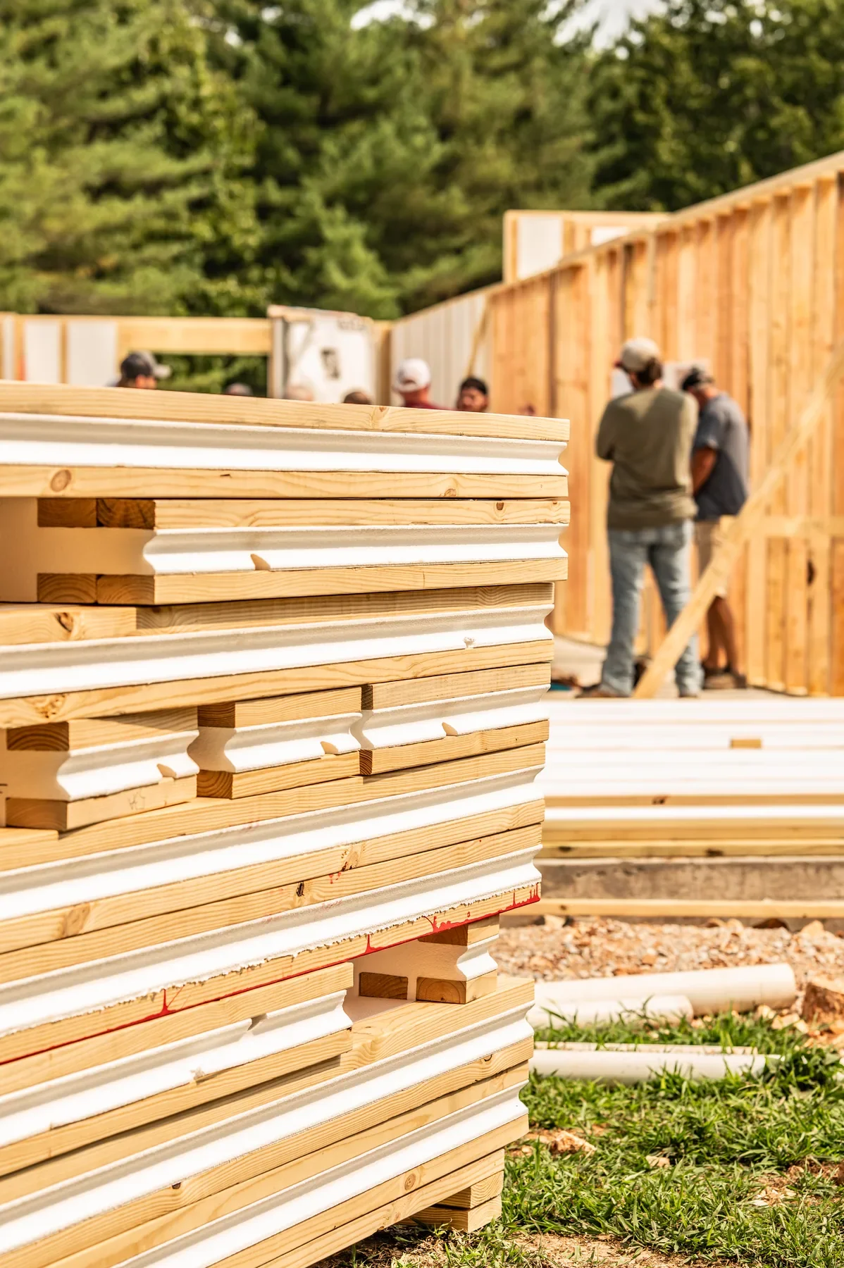 Close-up of ThermaTech panels showing their wood members and EPS insulation